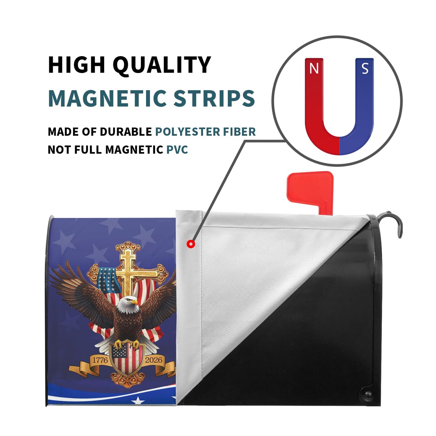 Ancordivo 4th of July Patriotic Mailbox Covers Magnetic Standard Size 21 x 18 Inch 250th Anniversary 1776-2026 One Nation Under God Mailbox Wraps Post Letter Box Cover for Garden Yard Decor