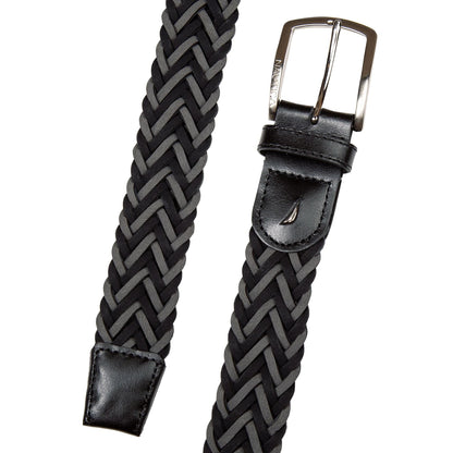 Nautica Men's Casual Leather Belt | Everyday | Classic | Pants | Jeans | Khakis | Chinos | Metal Buckle, Braided Two Tone - Black/Grey, 38 Inches