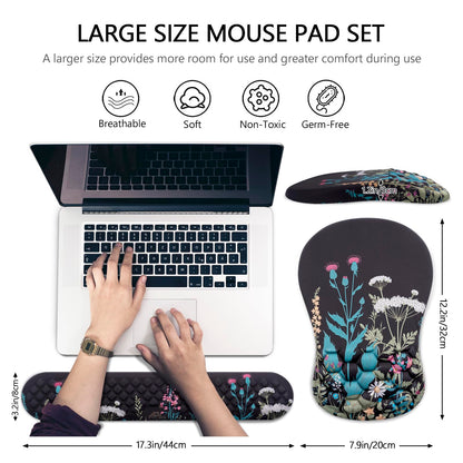 Mouse Pad Wrist Support, Laokiiy 2 in1 Keyboard Wrist Rest+ Ergonomic Mouse Pad, Non-Slip Wrist Rest for Computer Keyboard, Made Easy Typing & Relieve Wrist Pain(Flower)