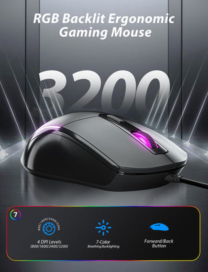 Typewriter Mechanical Gaming Keyboard and Mouse, Metal Panel Retro Keyboards with Round Keycap Blue Switch, Rainbow LED Backlit 104-Key Anti-Ghost Wired Mouse and Pad Combo for PC Laptop Mac Gamer