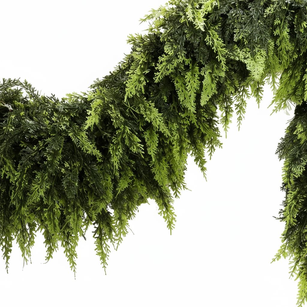 6 FT Christmas Cedar Garland, Real Touch Soft & Thickness Greenery Pine Garland for Mantle Table Fireplace Outdoor Indoor Christmas Decorcorations
