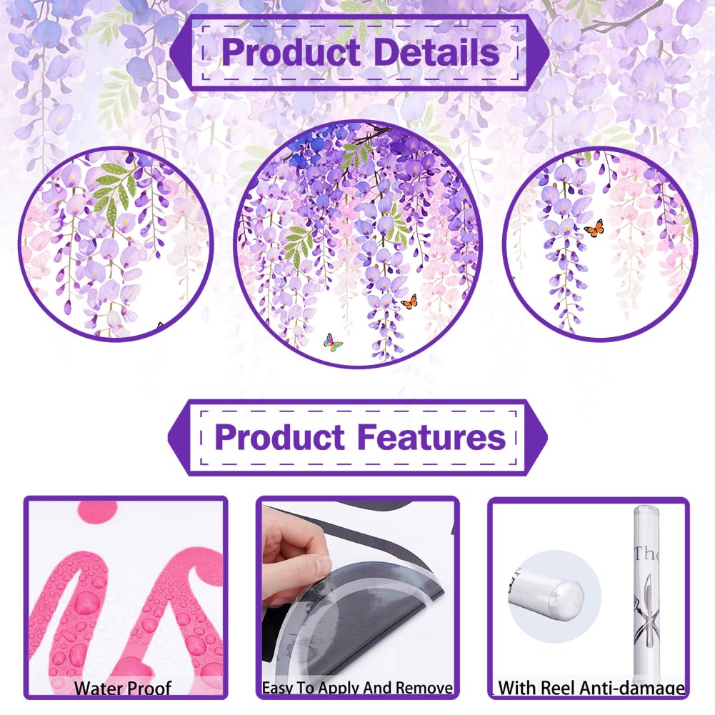 beinkmake 4pcs Purple Plants Leaves Wall Decal Hanging Vine Peel and Stick Wall Decal Butterfly Wall Sticker for Bedroom Living Room Hotel Decor 11.8x35.4inch