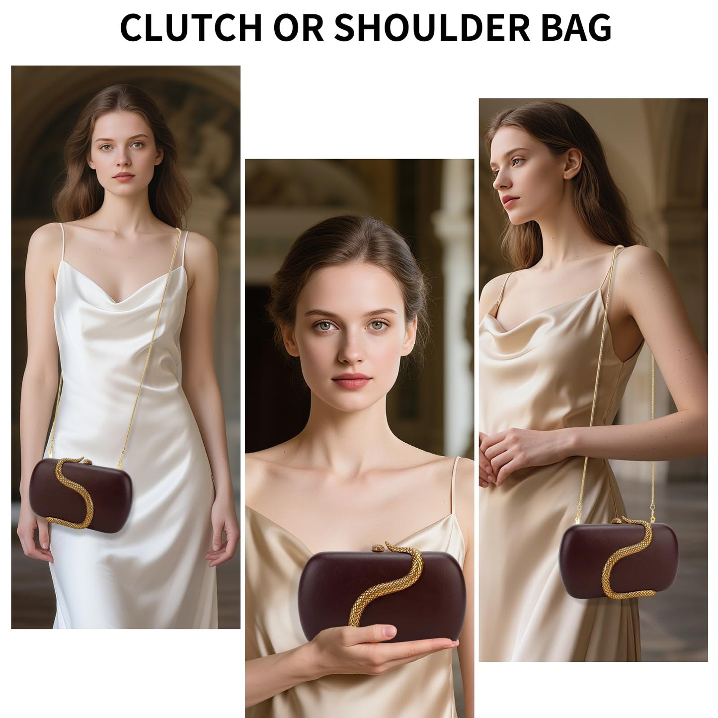 Evening Clutch Purse for Women Small Handbag PU Leather Clutch Handbag Shoulder Bag for Wedding Formal Party (Burgundy)