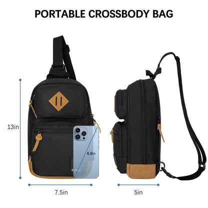 Goloni Sling Bag Crossbody Shoulder Bag for Men Women,Waterproof Lightweight Casual Daypack with Multi-Pockets for Travel Hiking Outdoor,Black