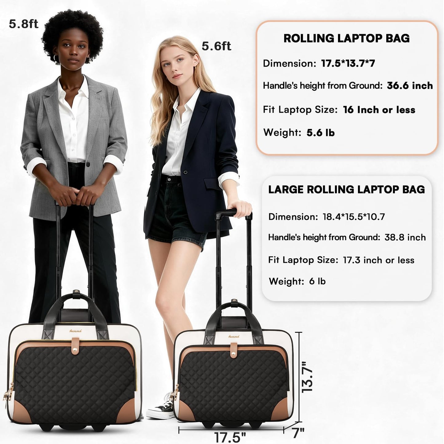 Arcoyard Rolling Laptop Bag, Rolling Briefcase for Women with Waterproof Pocket, 16 Inch Computer Bag, Underseat Carry On Luggage with Wheels for Work Travel Business, Lightweight Beige Brown