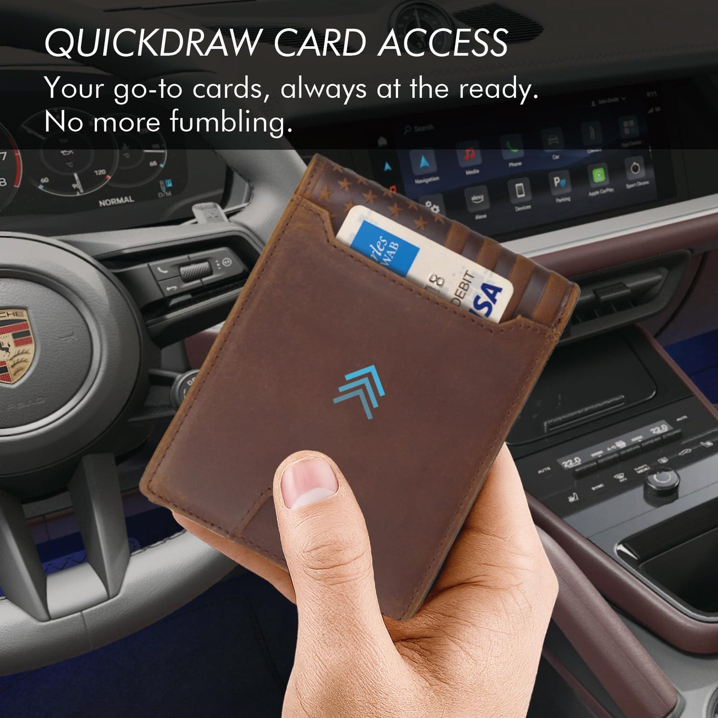 Pefiam Full Grain Leather Wallet for Men, RFID Blocking, Mens Wallet Bifold with 2 ID Windows, Billfold with 13 Card Slots, Leather Gift for Men, American Flag Wallet Dark Brown