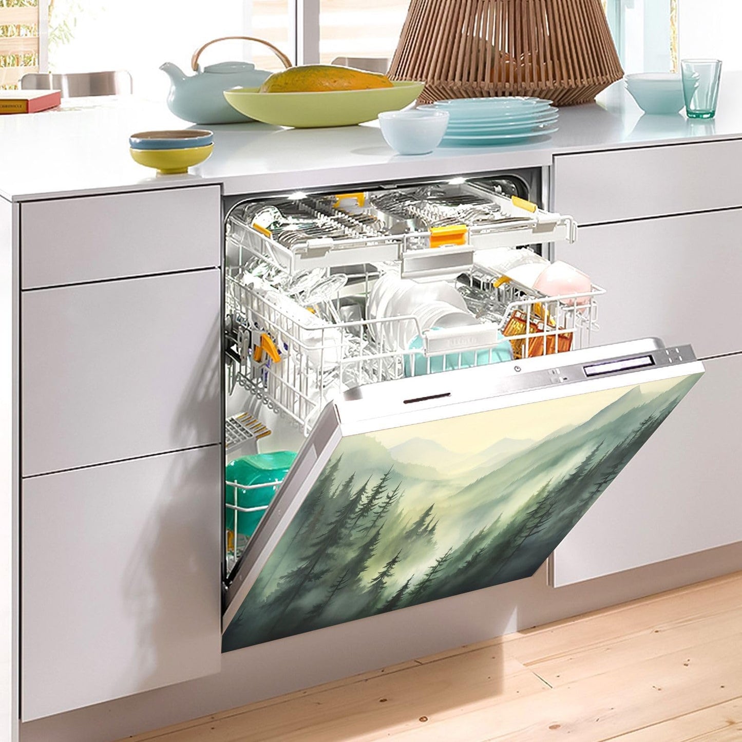 Bulletgxll Watercolour Forest Dishwasher Magnet Cover Decorative Magnetic Dishwasher Front Door Cover Refrigerator Magnet Sheet Sticker for Home Kitchen Decor, 23 x 26 Inch