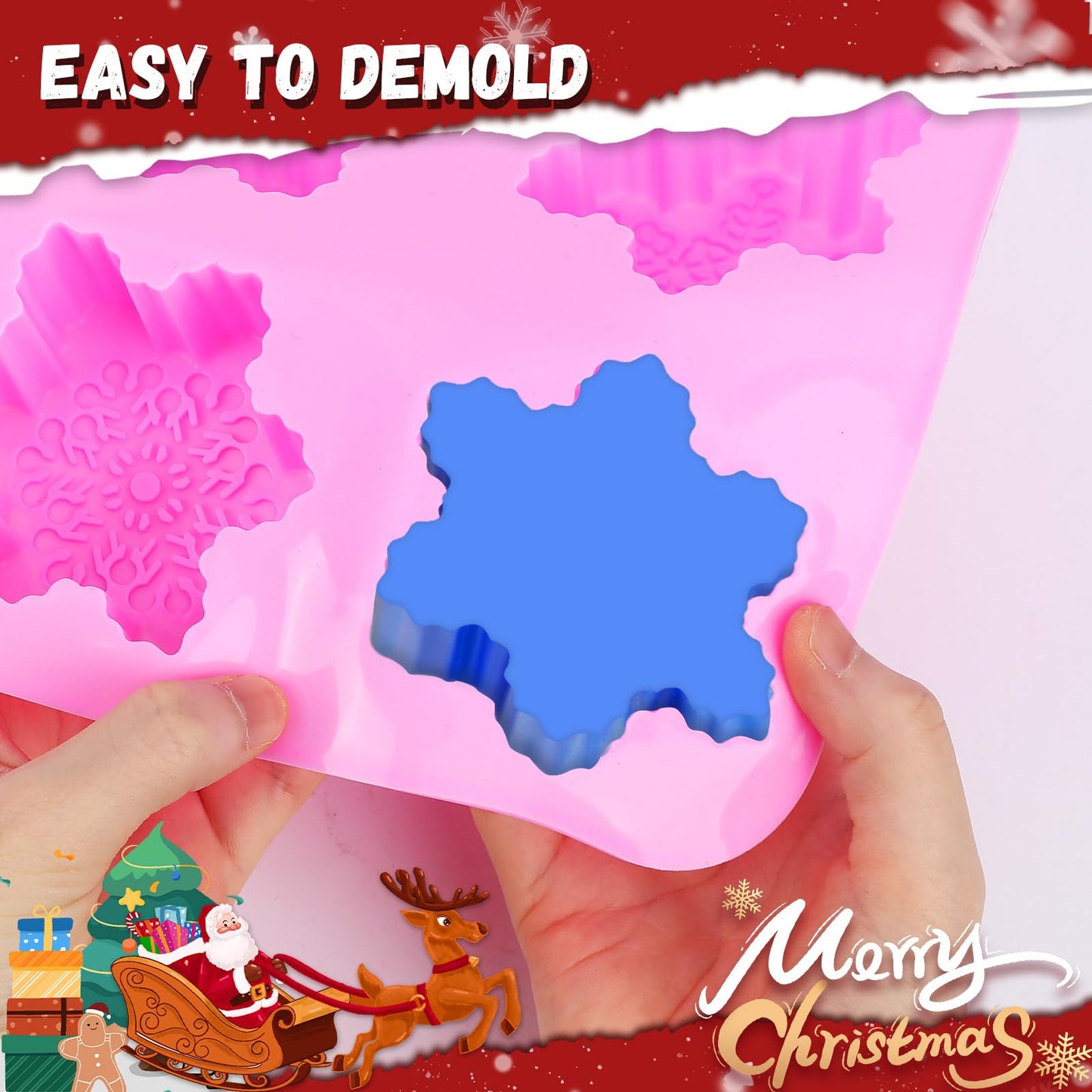 Snowflake Molds, 3Pcs Christmas Silicone Cake Trays 3D Snowflake Cookie Soap Reusable Non Stick Chocolate Molds for Christmas Muffin Jelly Ice Cube Making Winter Party Home Decorations