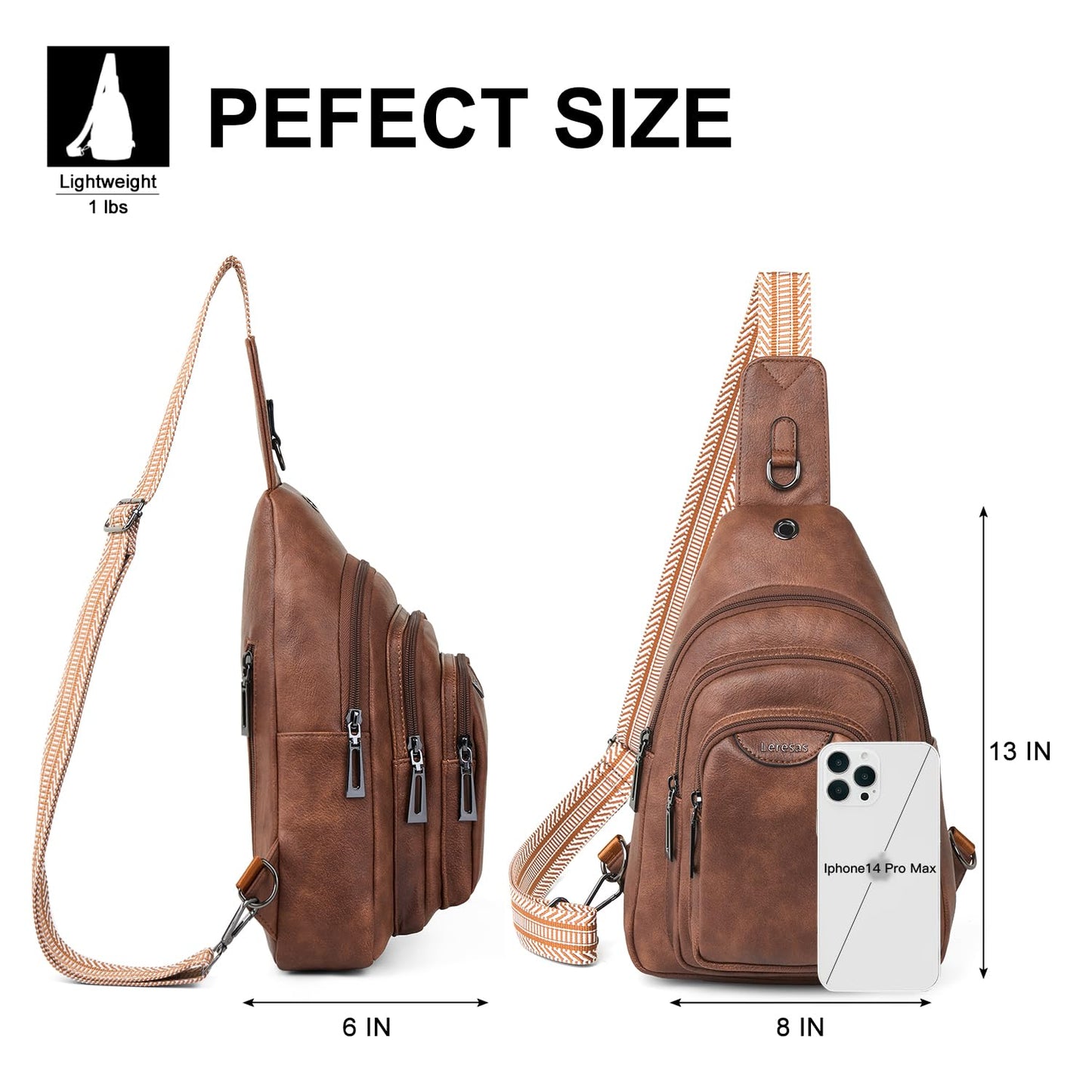 Leresas 10L Crossbody Sling Bag for Women Men Anti Theft Cross Body Fanny Pack Belt Bag Purse Gifts for Women Faux Leather, Brown