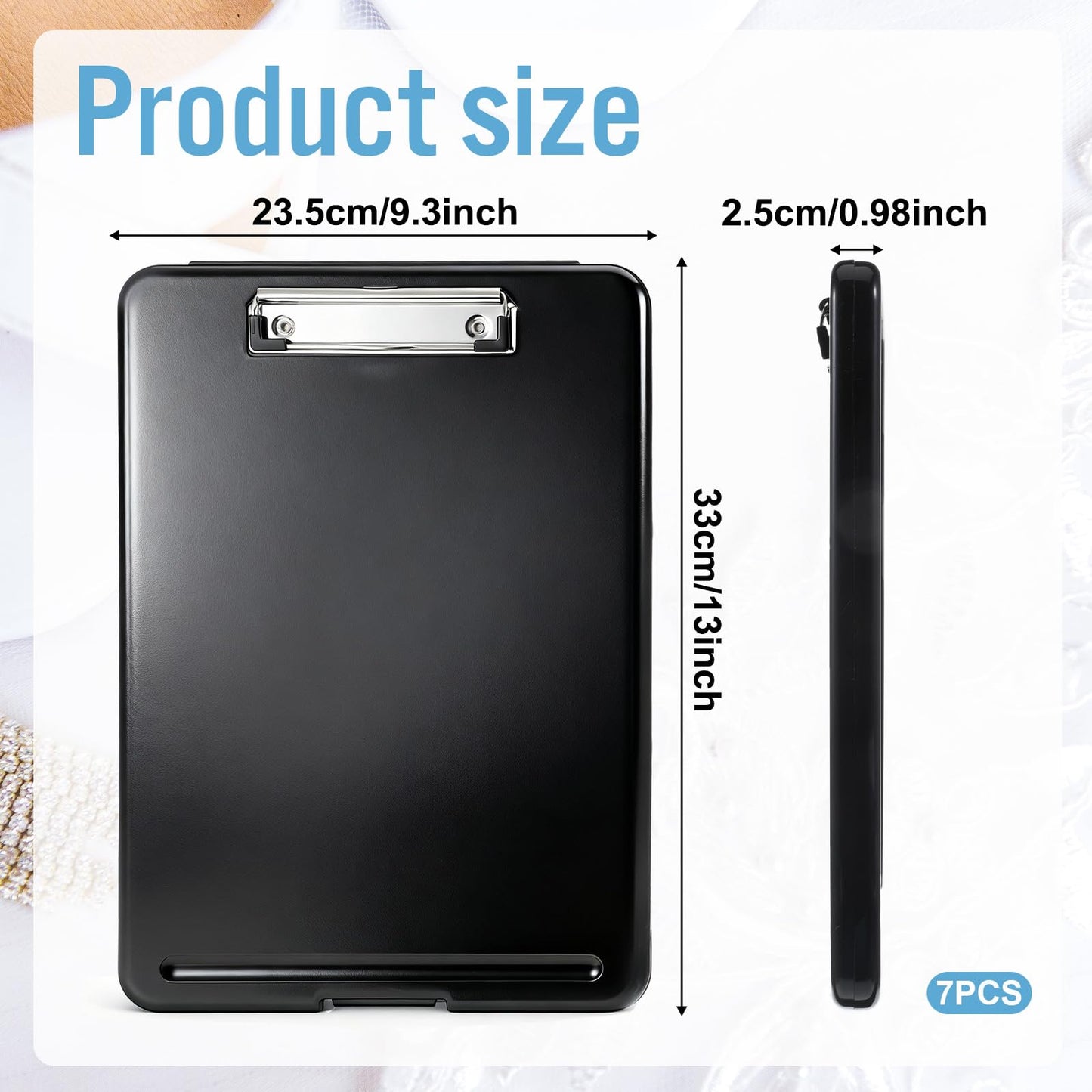 SHENLIU 7 Pcs Clipboard with Storage Bulks, 9.5 x 13.5 Inch Black Plastic Foldable Nursing Clipboard with Low Profile Clip for Home Office Utility Medical Personnel Large Capacity