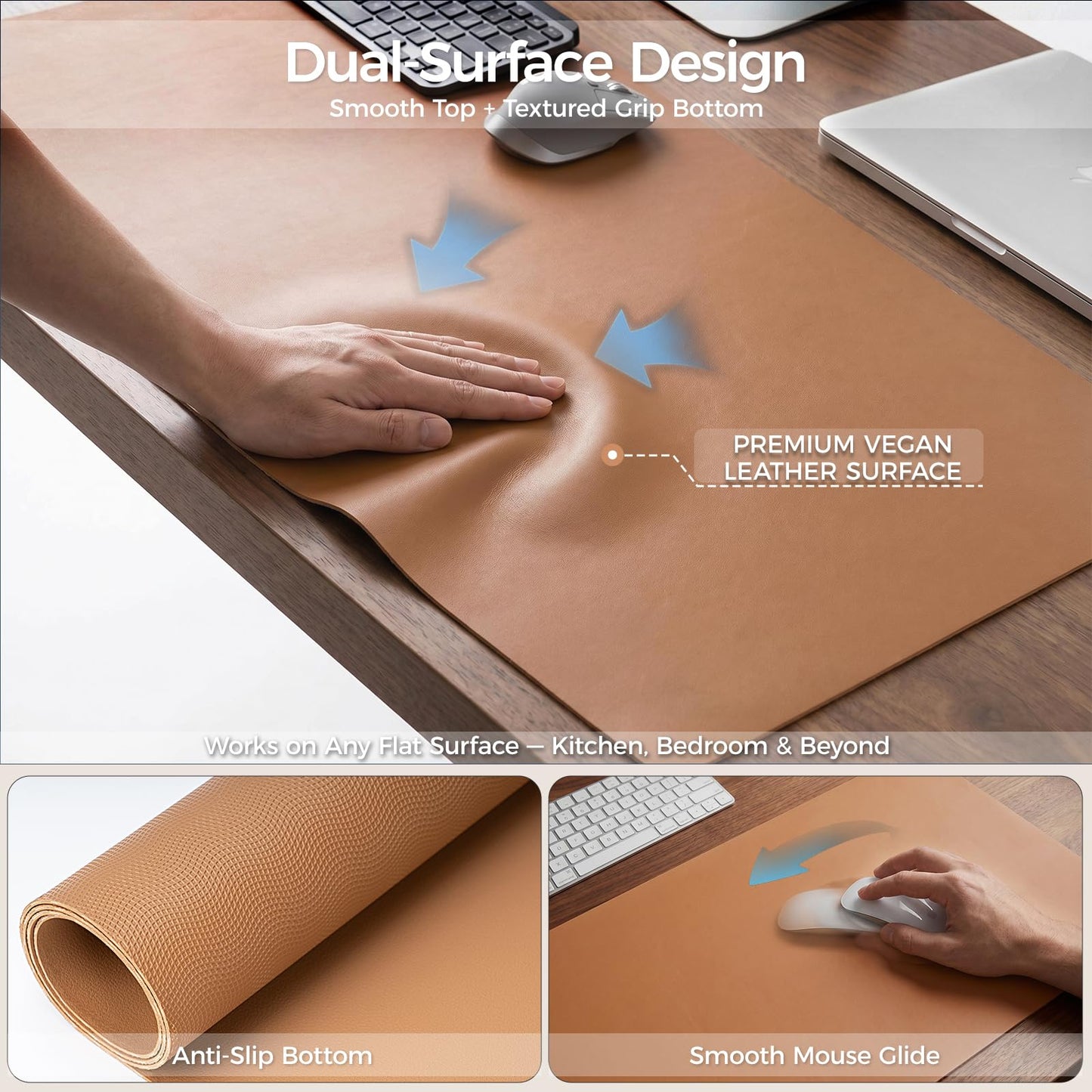 Promattoo 1.6mm Thick Leather 17x54 Inch Non-Slip Mat, Waterproof Countertop Protector, Dinner Table Runner/Cabinet Top Cover, Caramel Brown