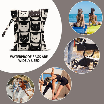 BQXH Cat Lover Gifts, 2Pcs Cat Print Wet Bags, Wet Dry Bag Reusable Zipper Pouch for Swimsuit, Diapers, Beach, Dirty Yoga Gym Clothes, Toiletries, Waterproof Birthday Christmas Gifts