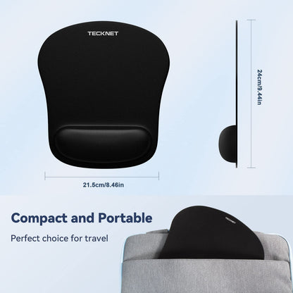 TECKNET 3 Pack Mouse Pad with Wrist Support, Ergonomic Gaming Mouse Pad Pain Relief, Portable Comfortable Mousepad for Computer, Laptop, Office, Home Non-Slip Base, Waterproof Surface - Black