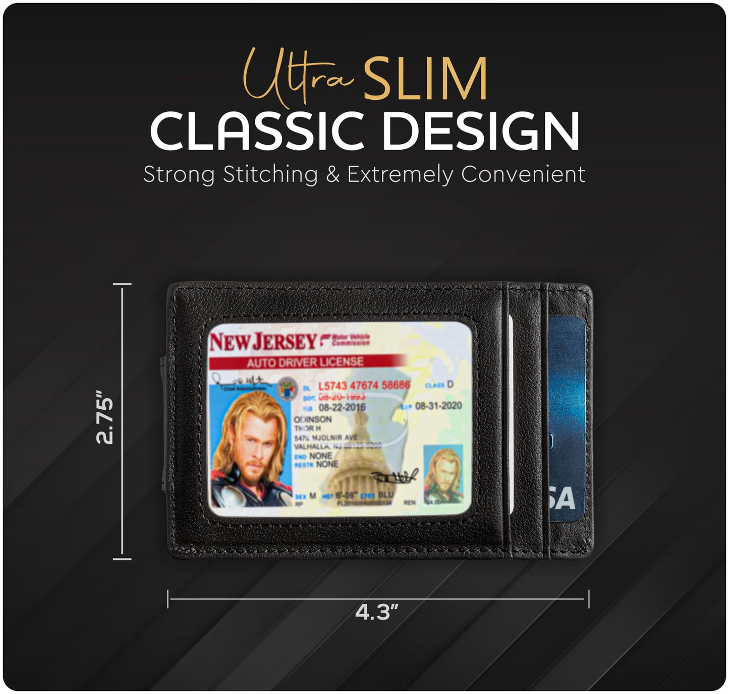 Claasico Men’s Leather Money Clip Wallet – Slim Front Pocket Wallet w/Super Strong Magnetic Clip, RFID Blocking, 5 Card Slots & Center Pocket + ID Window