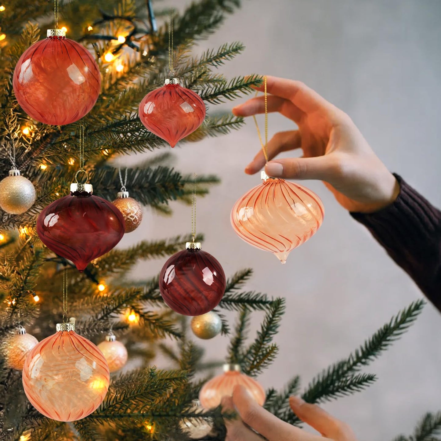 OuMuaMua Brown Christmas Ornaments for Tree, 12 Pcs Christmas Hanging Decorations Neutral Glass Ball Ornaments for Xmas Tree Home Winter Holiday Party Decorations