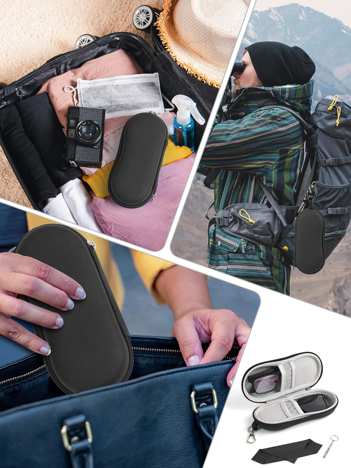 CORVIDA Double Glasses Case Hard EVA Shell Dual Eyeglasses Case Travel Sunglasses Organizer Includes Microfiber Cloth & Mini Screwdriver (Black)