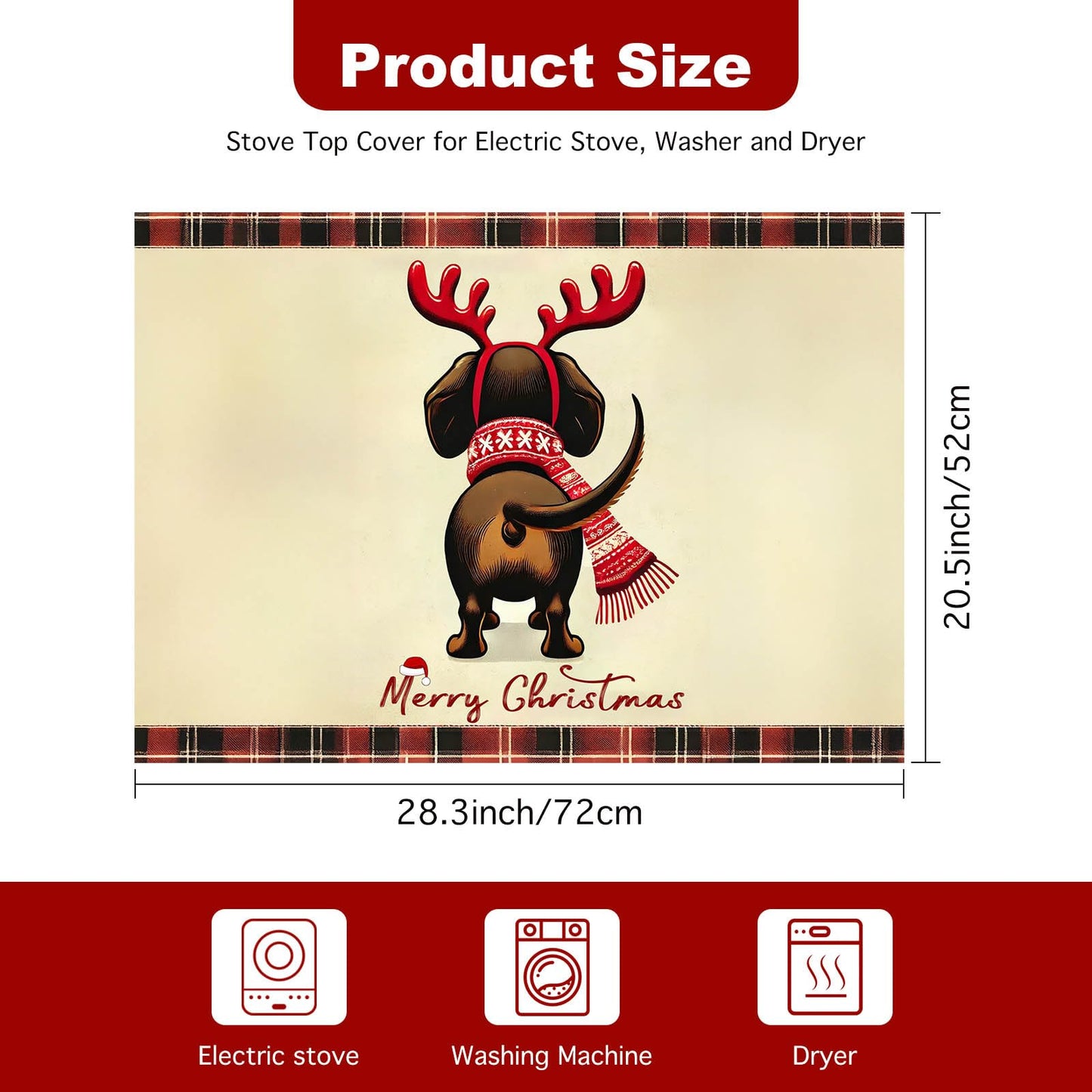 HOMETITUTE Stove Top Covers for Electric Glass Stove 28x20 Inch Christmas Dog Reindeer Design Heat Resistant Cooktop Protector Counter Cover Dish Drying Mat for Kitchen RV Camper