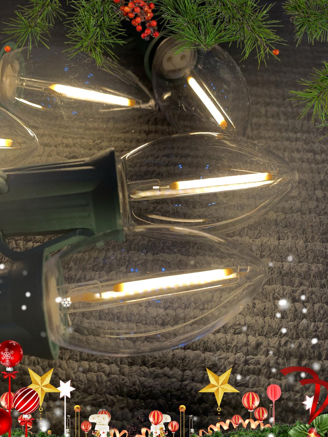 SUNSGNE C9 LED Christmas Light Bulbs, E17 Light Bulb for Christmas Tree Decor, Replacement Shatterproof Light Bulbs for Outdoor String Lights, E17 Intermediate Base, 0.6W, Warm White