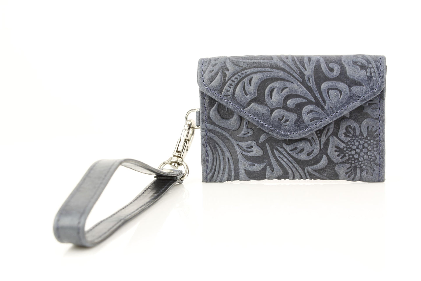 American Bison Small Floral Filigree Wristlet for Women – Compact Card Holder Wallet with Wrist Strap – Minimalist Clutch for ID, Credit Cards & Essentials (Navy)