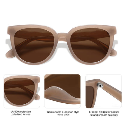 SOJOS Trendy Cat Eye Round Polarized Sunglasses for Women Fashion UV Protection Sunnies Sunglasses SJ2175