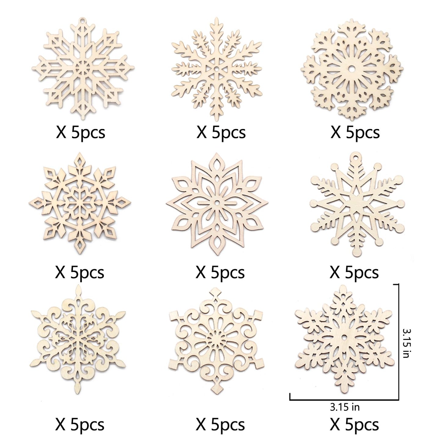45pcs Large Christmas Wooden Snowflakes Hanging Ornaments DIY Craft Snowflake Wooden Ornaments Unfinished Wood Cutout Christmas Decorations Tree Decor Kids Paint