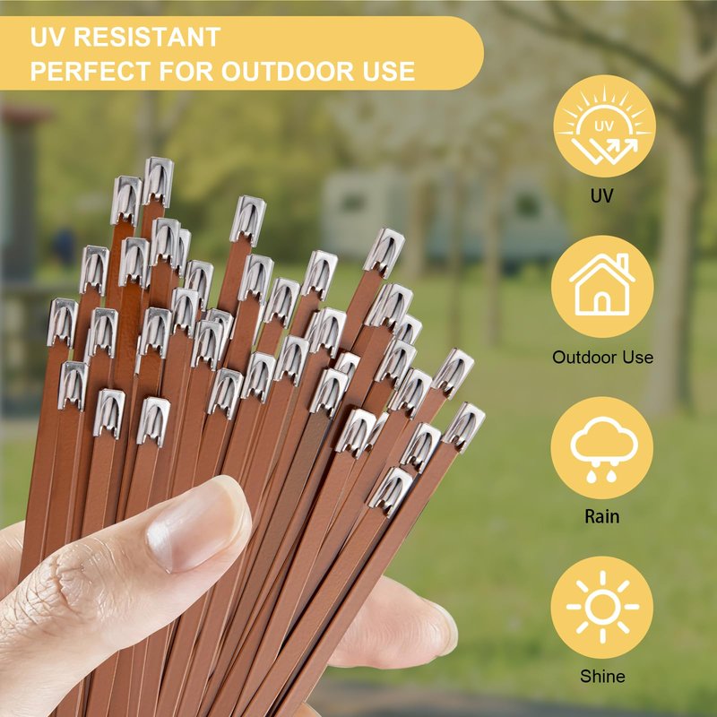 SCITOOLS Metal Zip Ties Brown 11.8-Inch 304 Stainless Steel Zip Ties Heavy Duty, 270LBS Tensile Strength, Wire Multifunctional Locking Exhaust Wrap Flexible Durable 30 PCS