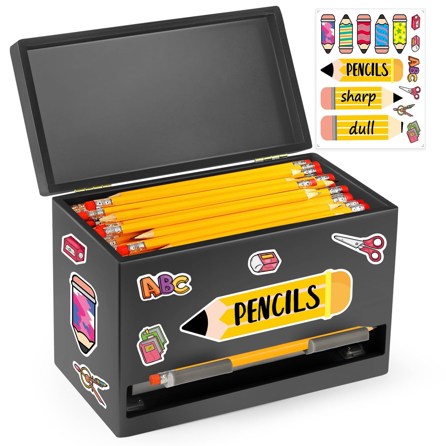Pencil Dispenser for Classroom, Wooden Pencil Holder, Classroom Teacher Must Have, Pencils Straws Organization & Storage for Classroom Office Kitchen Restaurant (black)