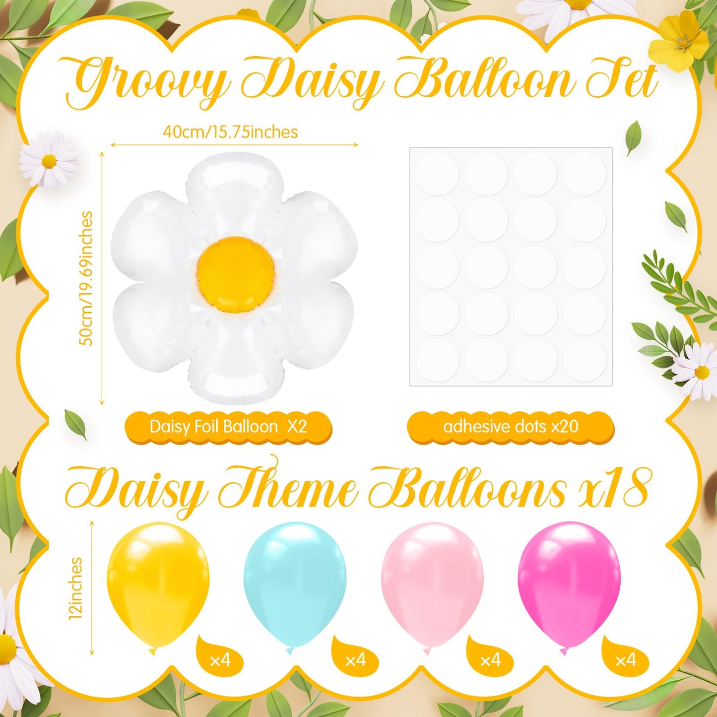 Seematn 2 Set Daisy Balloon Stand Kits Pastel Pink Green Yellow Balloons Sticks Holder with Base, Groovy Birthday Party Table Centerpiece Kit for Boho Baby Shower Flower Party Decorations