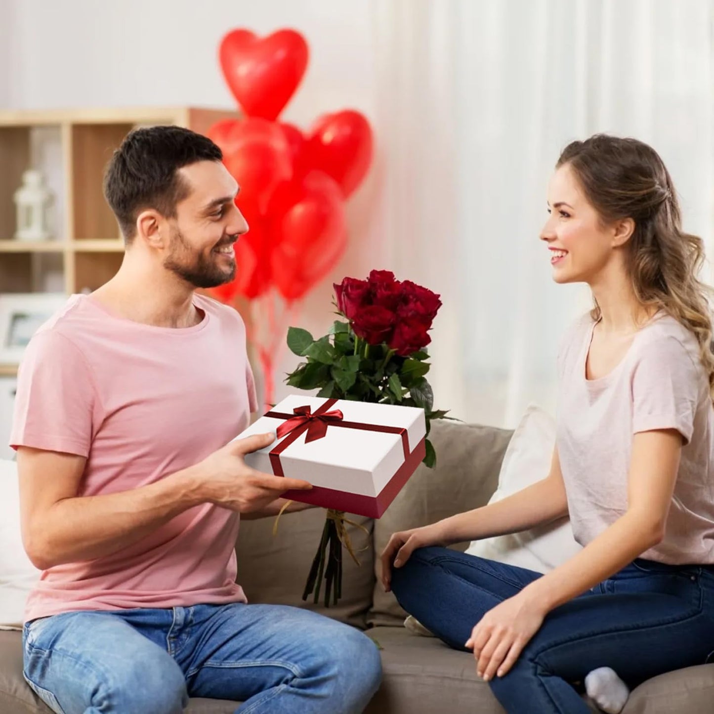 Eerbaier Gift Box for Present, Set of 5 Gift Boxes with Lids, Sturdy and Elegant Boxes for Gifts, Red Gift Boxes with Ribbon for Birthday, Anniversaries, Weddings, etc.(Red/White)