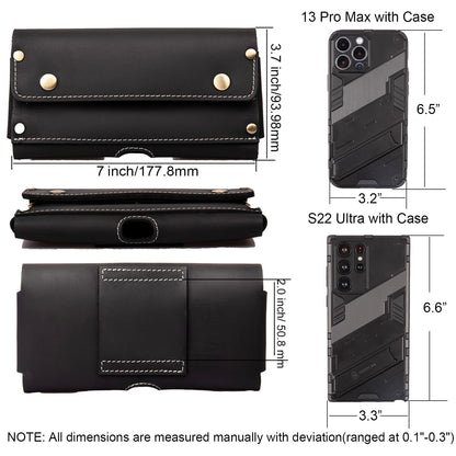 Topstache Leather Phone Holster with Belt Loop,Two Pockets Cell Phone Pouch, Leather Card Holder,Wallet for Cash and Phone, Phone Holder for iPhone 13 Pro Max,13 Pro,Black