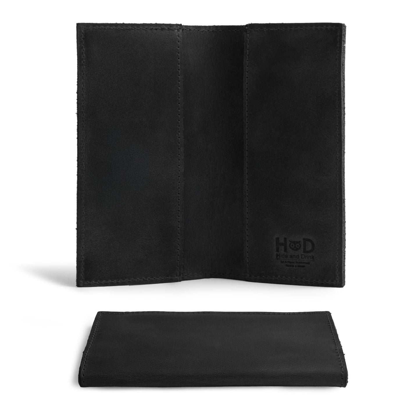 Hide & Drink, Checkbook Cover, Minimalist Organizer for Personal or Business Finances, Bill Holder, Full Grain Leather, Handmade, Charcoal Black