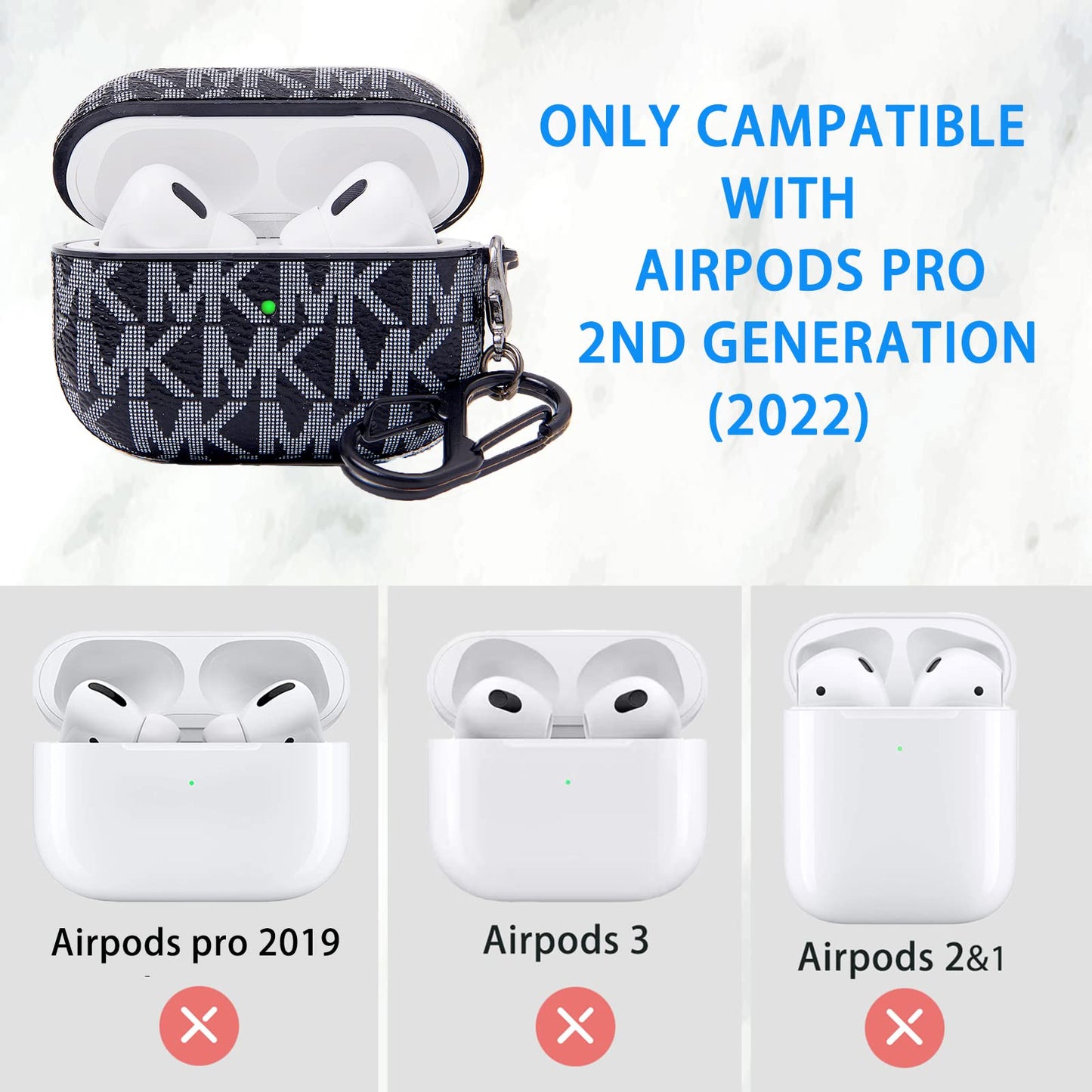 TANGABA AirPods Pro 2nd Generation Case, Full-Protective PU Leather Cover with Front LED Visible, Black