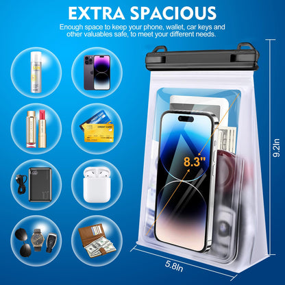 PEDVSTY Large Waterproof Phone Pouch [with Sealing Strip], Cell Phone Dry Bag for iPhone 16 15 14 13 Pro Max Galaxy S25 S24 S23 S22 All Devices, Floating Water Proof Bag for Beach Water Park White