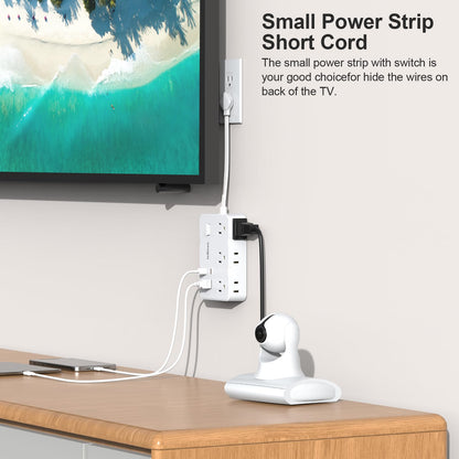 Flat Plug Power Strip Surge Protector, 5ft Ultra Thin Extension Cord with 4 USB Wall Charger(2 USB C Port), 6 Widely-Spaced Outlets Power Strip Compact for Travel, Office, Dorm Room Essentials (White)