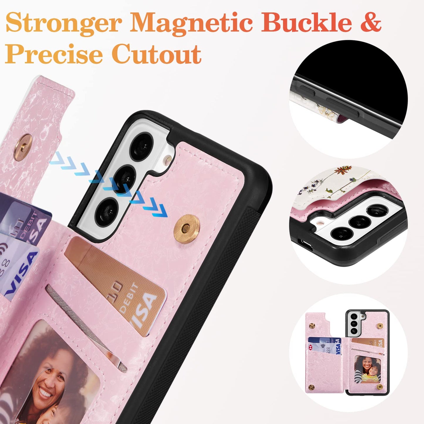 UEEBAI Wallet Case for Samsung Galaxy S22 5G with Card Holders, PU Leather Cover Kickstand RFID Blocking Double Magnetic Clasp Rilievo Flower Shockproof Flip Case for Women Girls - Tree Vine