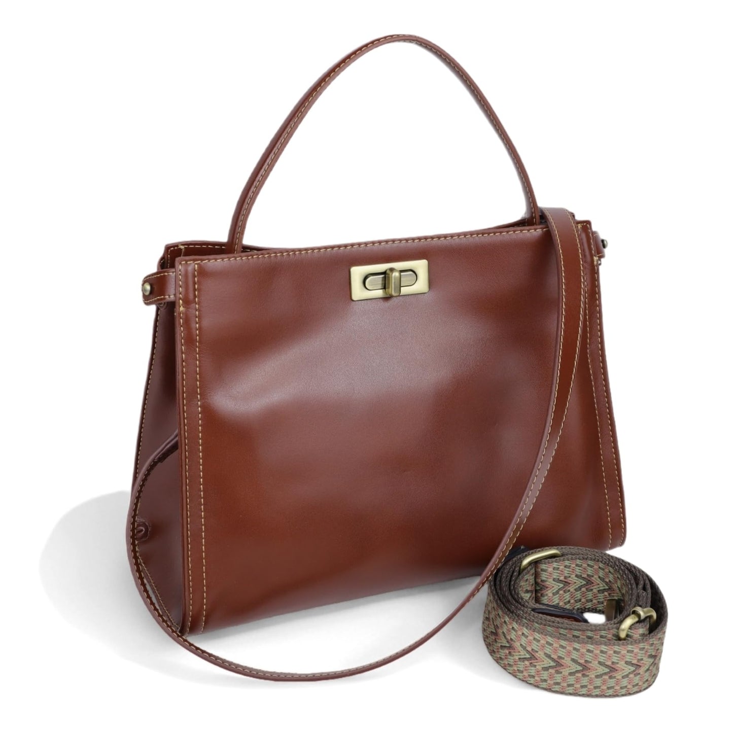 FLOBLURA Genuine Leather handbags for women Convertible leather crossbody bags for women with straps everyday women purse top handle brown leather satchel purse