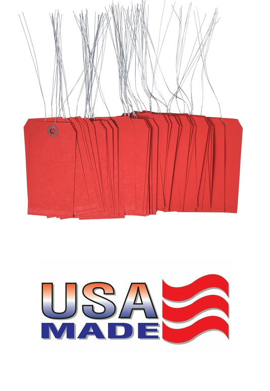 100 Red Tags with Wire Size 5 Measurements 4 3/4" x 2 3/8"