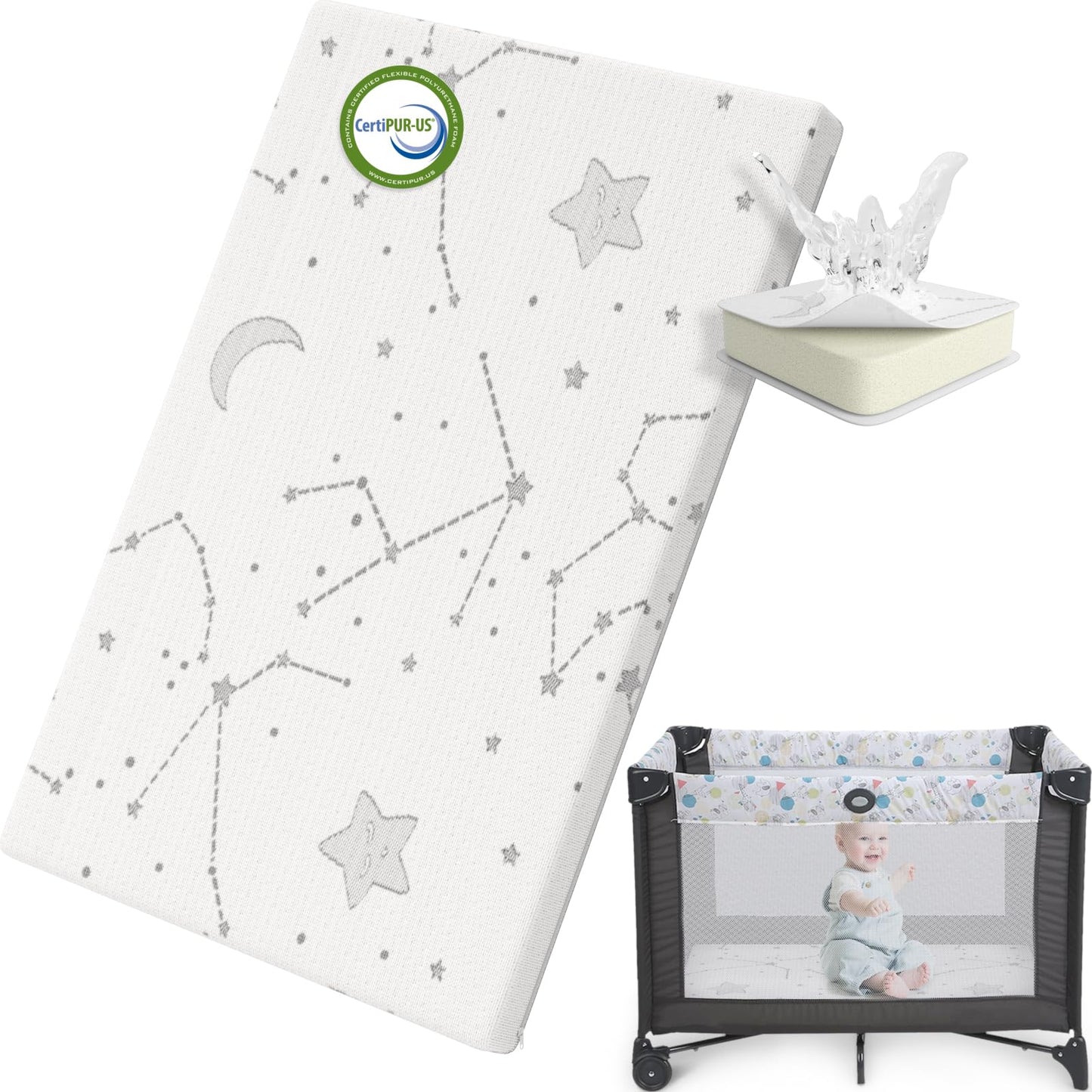 YENING Pack and Play Mattress Topper Baby Pack N Play Mattresses for Playpen and Playard with Washable Cover 38"x26"x1", 1 Pack Firm Foam