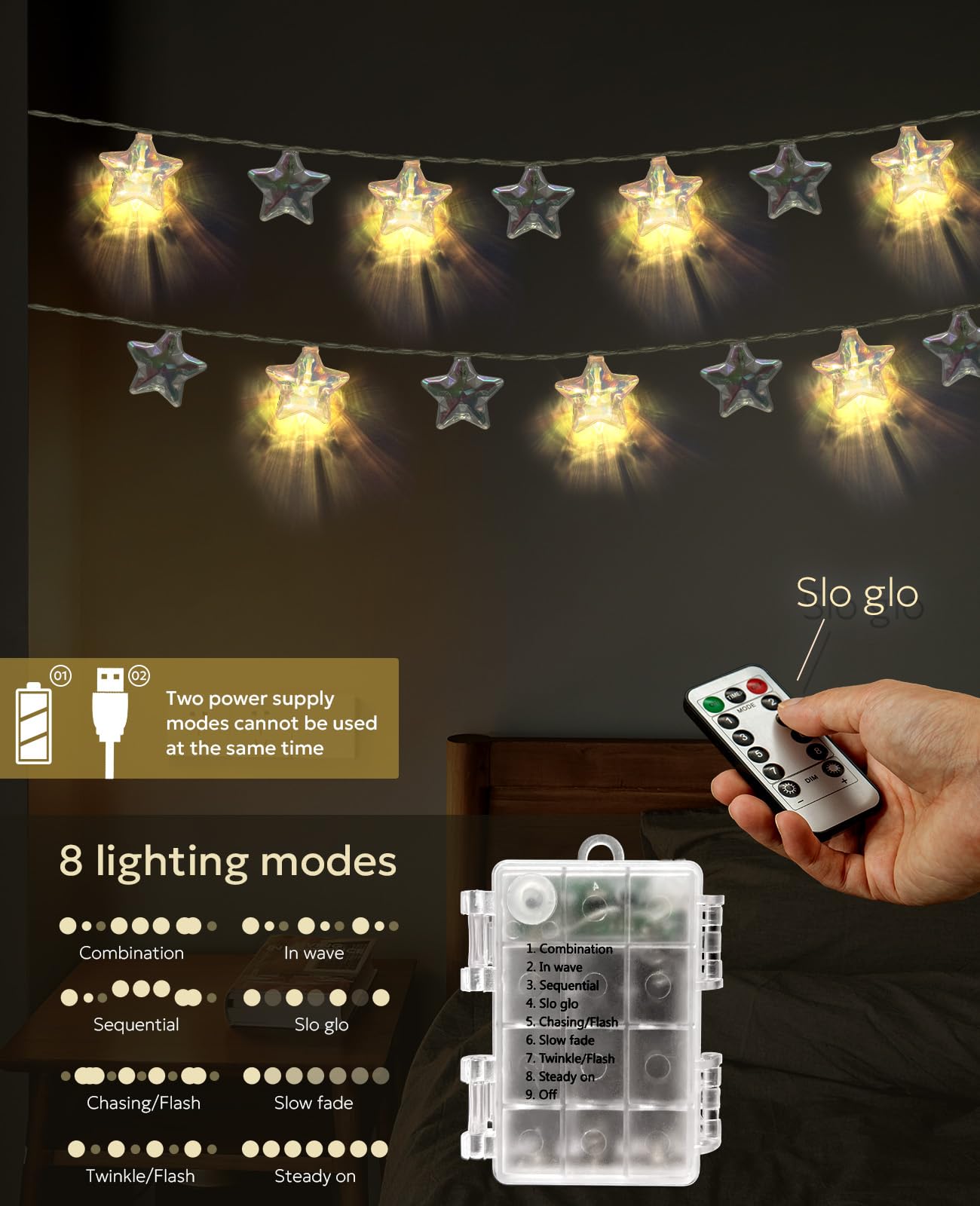 AceList Star LED String Lights – USB/Battery - Powered 20 LED Twinkling Fairy Lights with Remote, 8 Modes, Waterproof Design for Indoor/Outdoor, Christmas, Wedding, Bedroom Ambiance