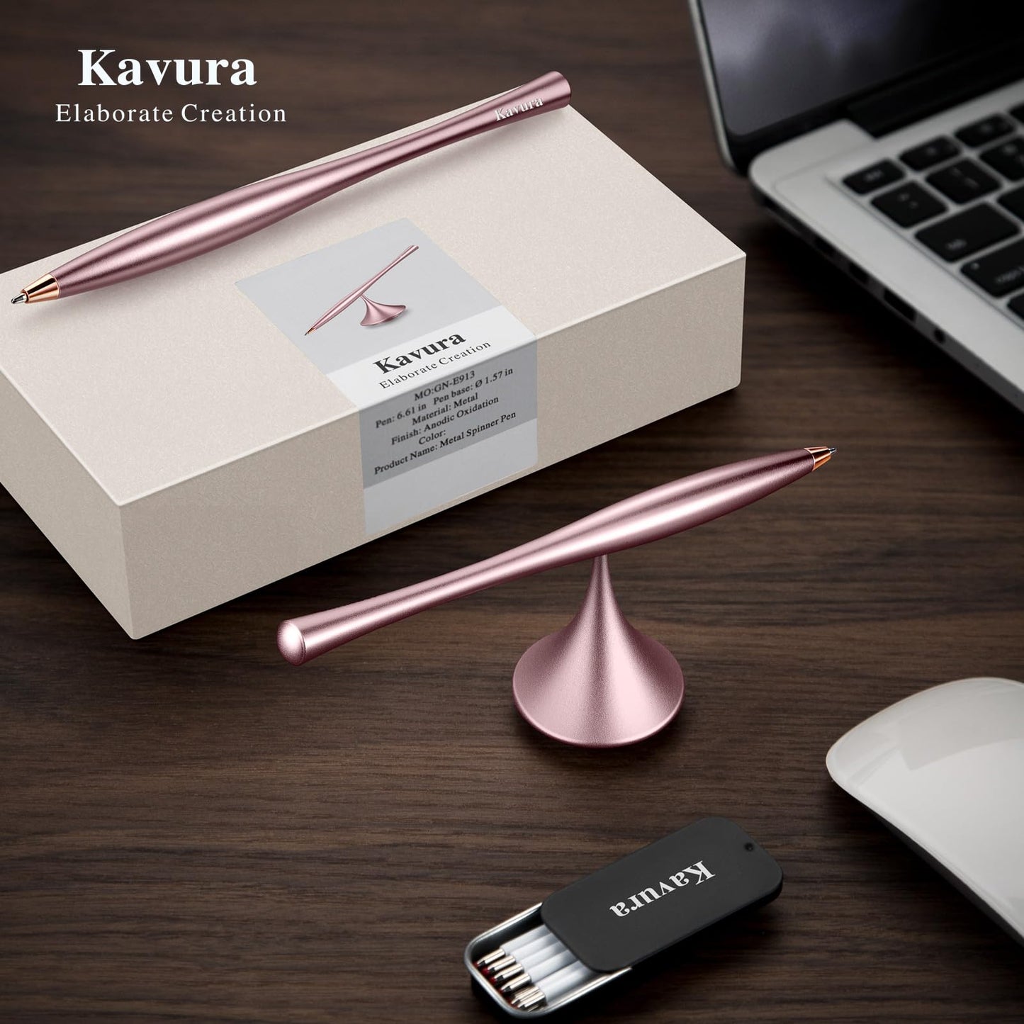 Kavura Pink Metal Gravity Spinner Pen for Women – Aesthetic Balanced Desk Pen with Smooth Rotating Design – Stress Relief Writing Tool with Japanese Precision Finish – Elegant Gift for Her