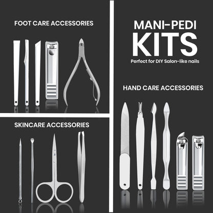 Utopia Care Nail Clippers Professional Nail Kit or Manicure Kit for Women and Men, Stocking Stuffers or Groomsmen Gifts 16Pcs Pedicure Set for Fingernail, Toenail Clippers with Travel Case