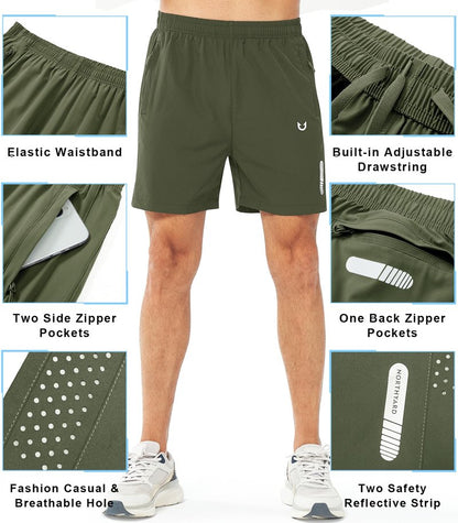 NORTHYARD Men's Athletic Running Shorts Gym Workout 7"/9"/5" Quick Dry Lightweight Sports Basketball Tennis 3 Zipper Pockets ARMYGREEN-5inch 4XL