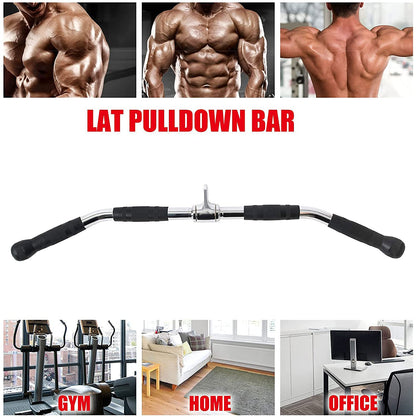 LAT Bar Cable Attachment with Rubber Handgrips, Deluxe Heavy Duty Solid Curl Bar Revolving Hanger Home Gym Cable Attachments (35.5 in Lat Bar)
