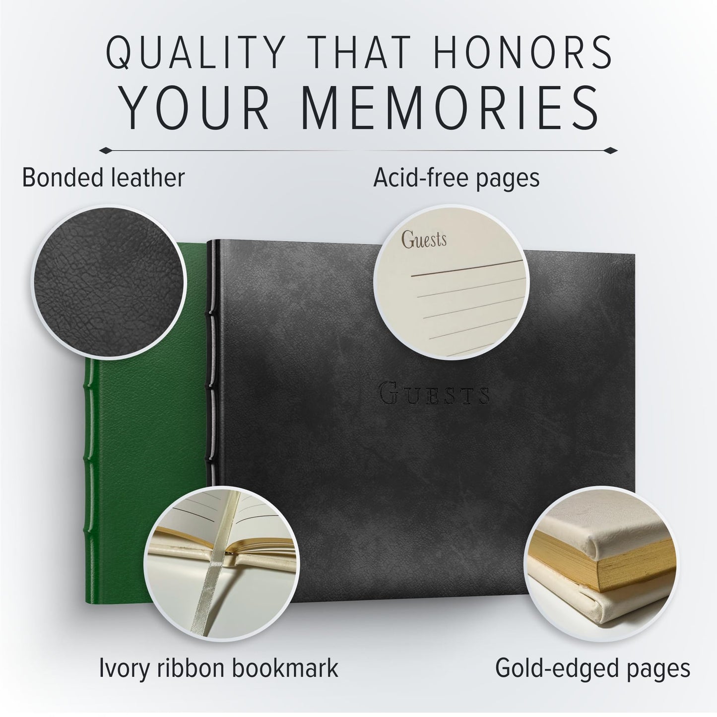 Gallery Leather Guest Book - Great for Wedding, Reception, Baby and Bridal Shower, Birthday Party and Vacation Home - 192 Lined Pages to Sign In, add Polaroid Photo - Hardcover 9x7" - Acadia Black