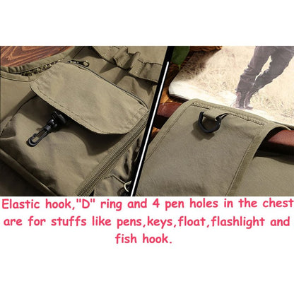 Flygo Men's Casual Lightweight Outdoor Fishing Work Safari Travel Photo Cargo Vest Jacket Multi Pockets(Large, Army Green)