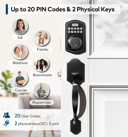 TEEHO Keyless Entry Door Lock Deadbolt with Handle Set, Electronic Digital Smart Locks Set for Front Door with 2 Keys, Easy to Install Keypad Deadbolt, Auto Lock - Matte Black