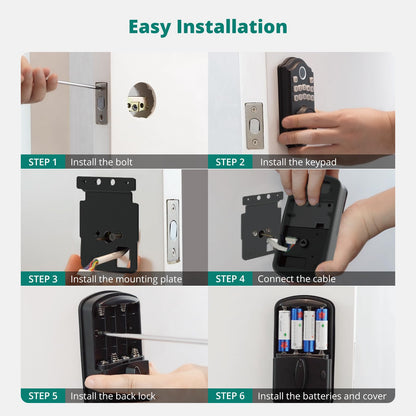 Keyless Entry Door Lock with Handle Set - Fingerprint Door Locks, Electronic Keypad Deadbolt, Smart Locks for Front Door, Auto-Lock & One Touch Locking, Easy Installation - Satin Nickel