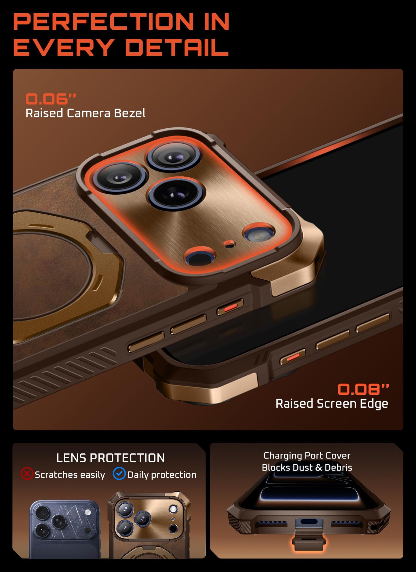 SUPCASE for iPhone 17 Pro Max Case with Kickstand (Unicorn Beetle Grip), [Camera Control Cover] [Compatible with MagSafe] [Military-Grade Drop Protection] Premium Leather Magnetic Phone Case, Brown