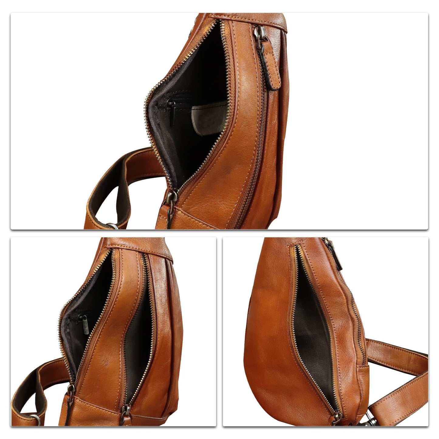 Genuine Leather Sling Bag for Men and Women Vintage Real Leather Crossbody Chest Bags Backpack Purse for Travel Hiking (Brown)