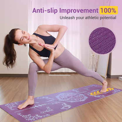 Avoalre Folding Yoga Mat, Eco-Friendly PVC Travel Yoga Mat Packable, Double Sided Non-Slip Printed Yoga Mats with Bag for Home Workout Gym Exercise Fitness Pilates Stretching (72" x 24" x 1/5" Thick)